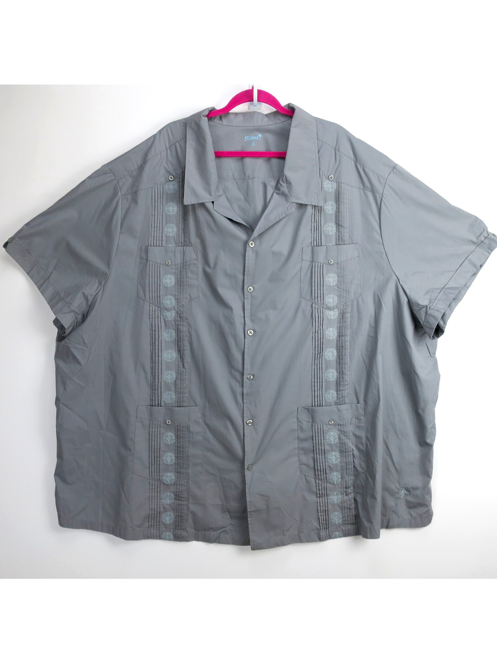 7XL Big Tall Short Sleeve Button Up Shirt Gray Embroidered Guayabera | KS Island